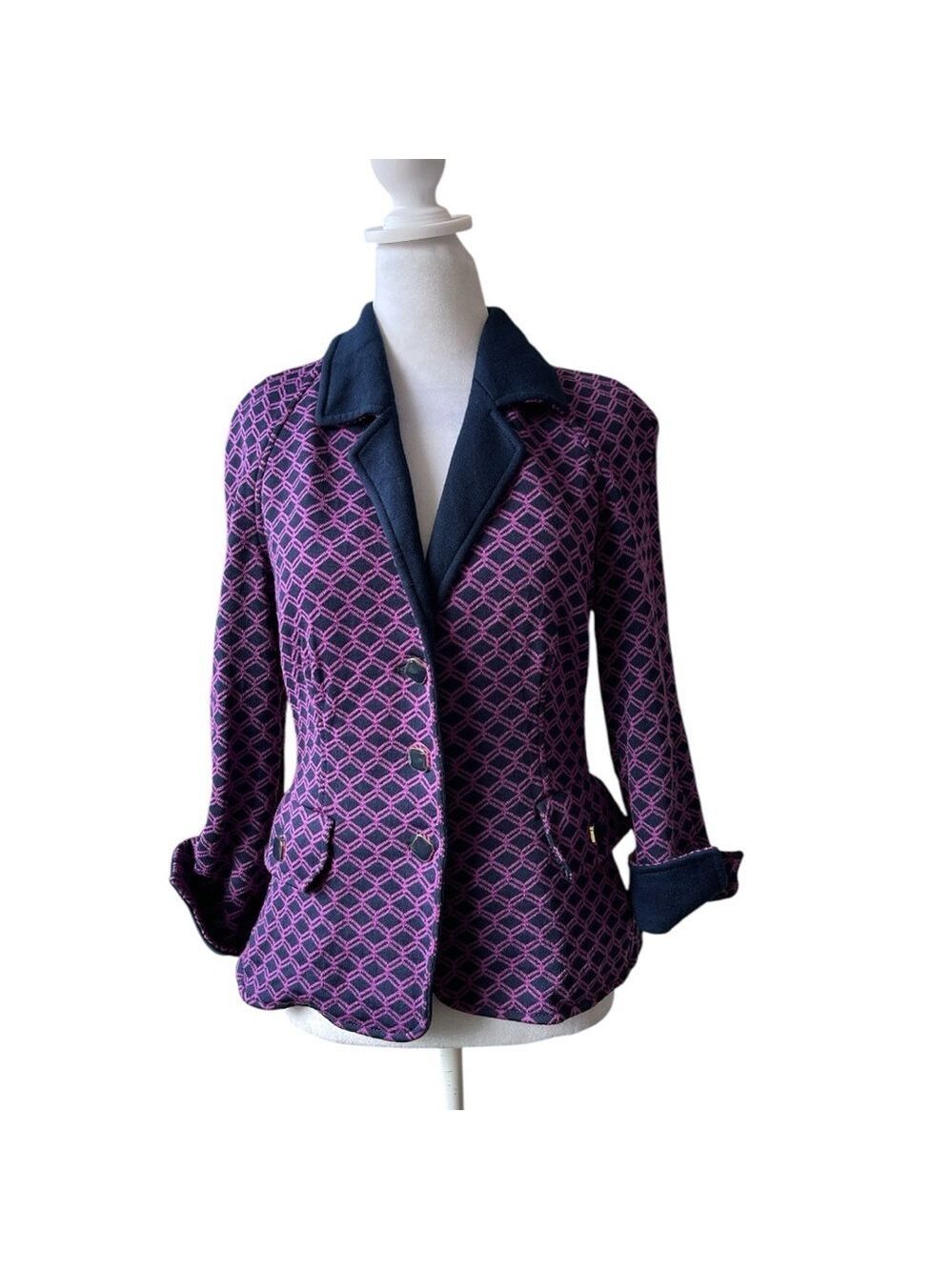 LUISA SPAGNOLI XS/S Purple Navy Knit Blazer Wool Blend